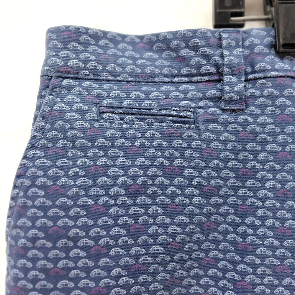 Johnnie-O Mens Size 40 Blue Golf Shorts Fahrvergnugen VW Bug Car All Over Print